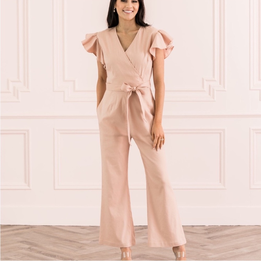 Rachel Parcell Blush Ruffle Sleeve Jumpsuit